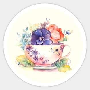 Whimsical Teacup with Flowers Sticker